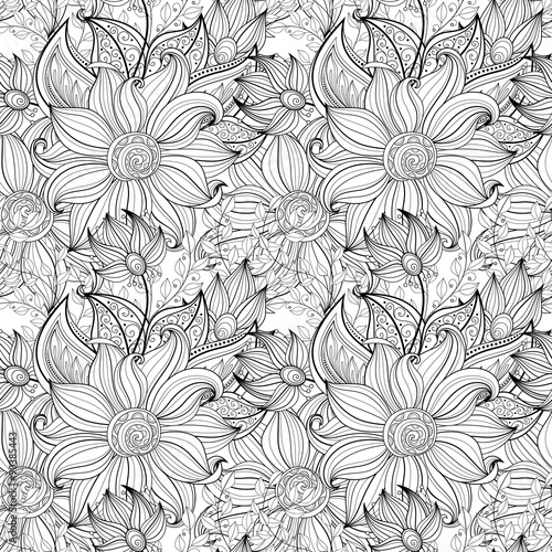 Vector Seamless Monochrome Floral Pattern