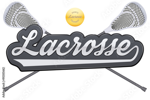 Lacrosse tag with ball and sticks.