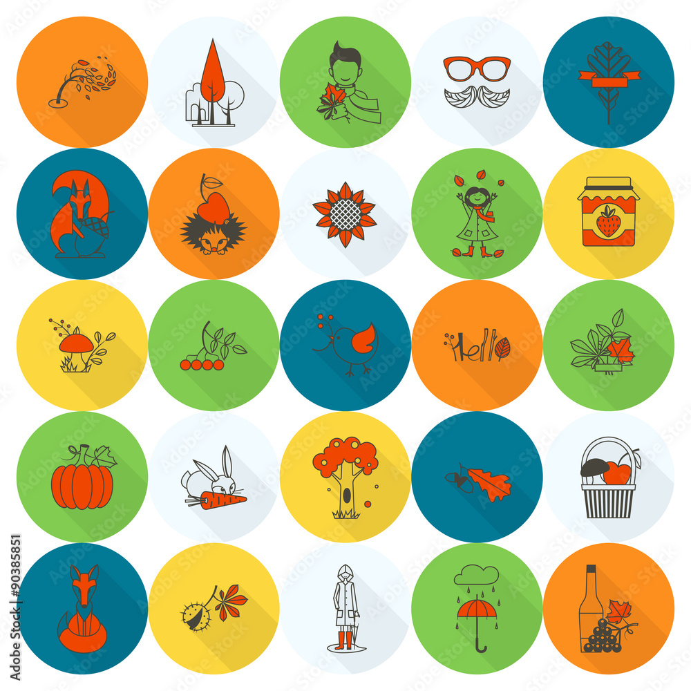 Set of Flat Autumn Icons Set of Flat Autumn Icons