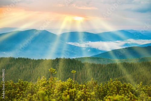 Canvas Print Sunset in the blue mountains