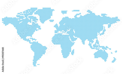 Vector map of the world consisting of blue characters @