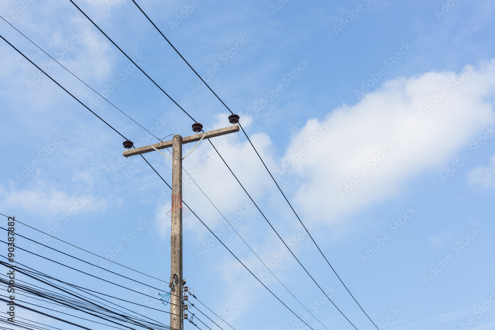 Electricity post in blue sky