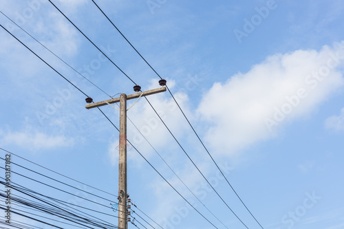Obraz na płótnie Electricity post in blue sky w salonie