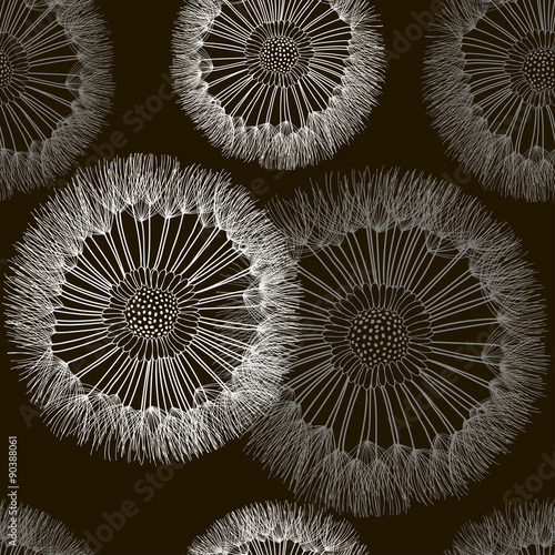 Fototapeta Naklejka Na Ścianę i Meble -  Seamless pattern of dandelion. Hand-drawn floral background. 