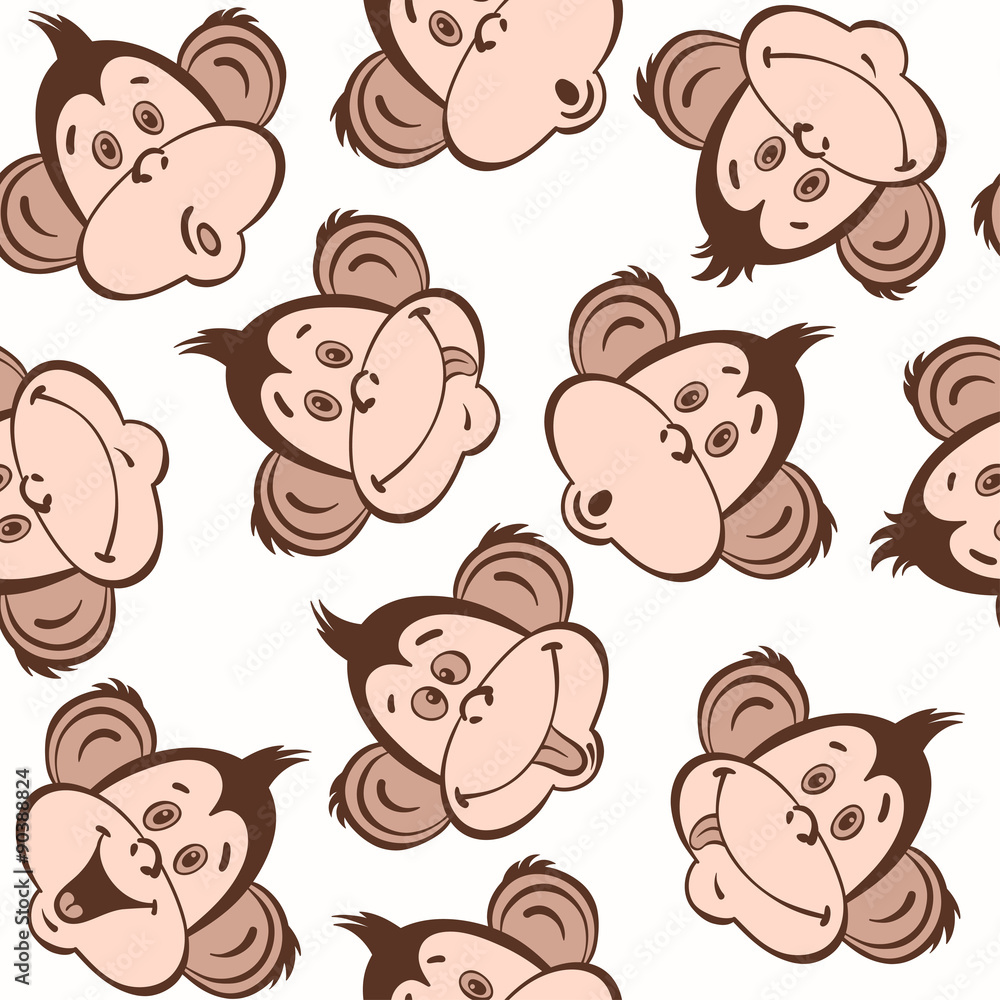 Fototapeta premium Seamless pattern with cute faces of monkeys. Kids background.