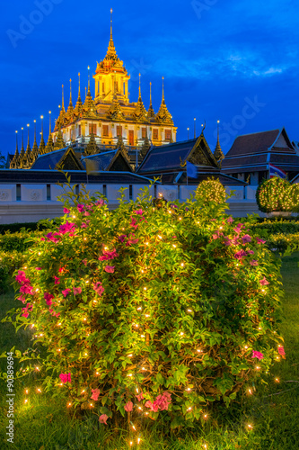 Metallic castle left only in Bangkok, Thailand, in the world, under twilight evening sky