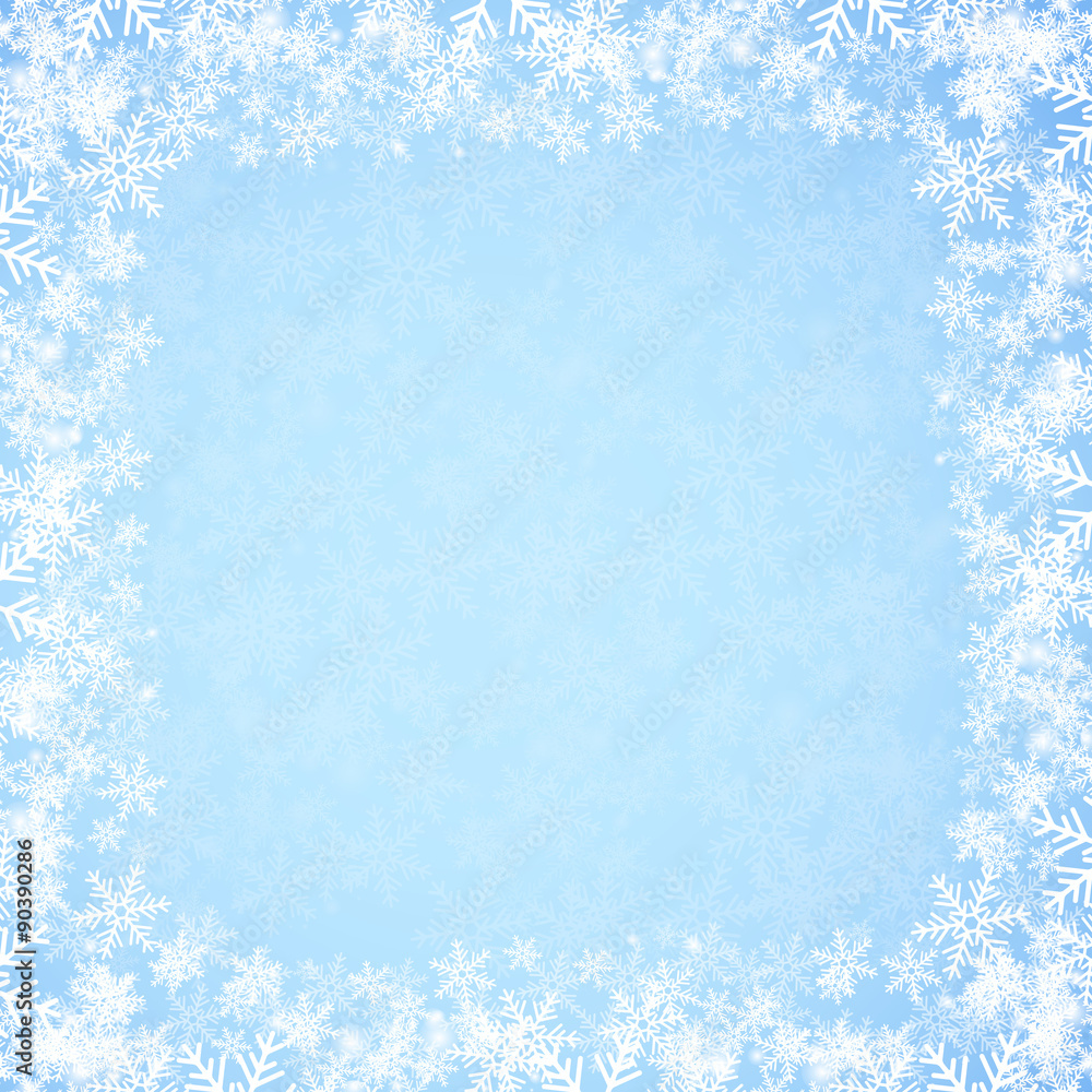 Abstract blue Christmas background with snowflakes.
