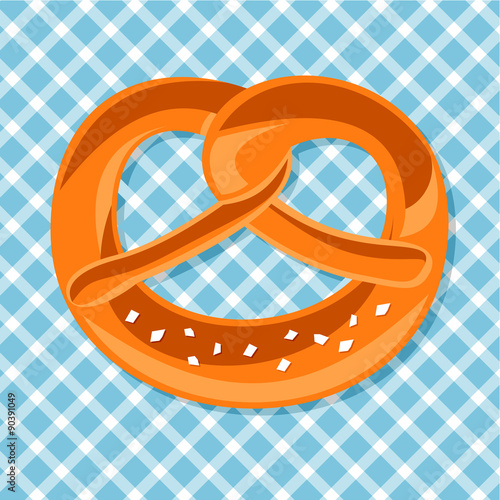 Brezel, Salzbrezel, Laugenbrezel oder Brezn auf bayerischer Tischdecke als Vektor