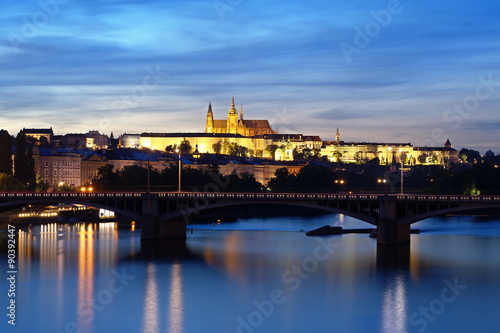 Prague Castle in the evening, view from Palacky Bridge photo