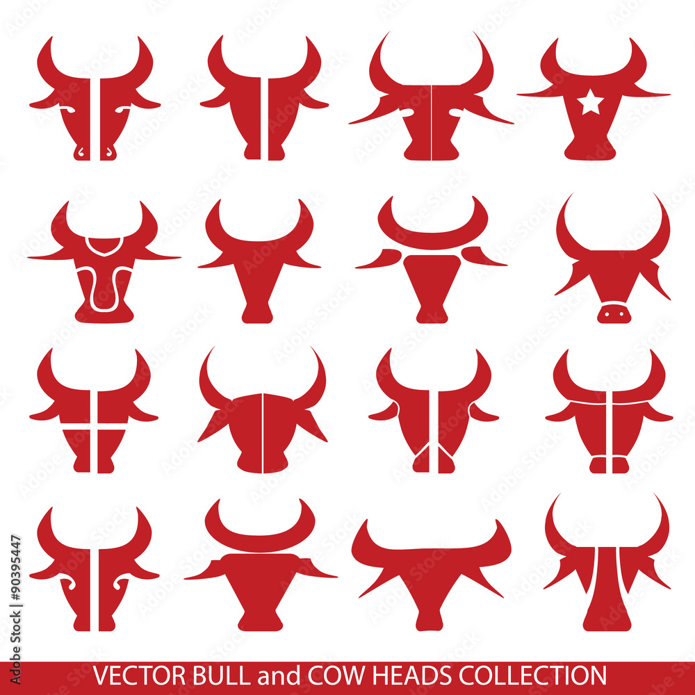 Red Bull Head Graphic Icon Collection Bulls And Cows Heads Isolated As Quality Sign Symbol Tattoo Stock Vector Adobe Stock