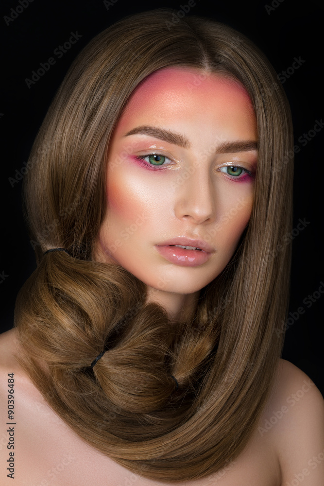 Fototapeta premium Beauty portrait of young pretty girl with fashion make-up