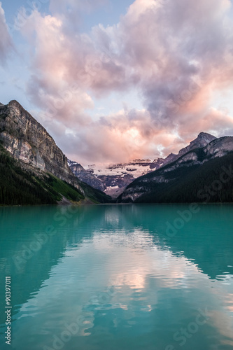 Lake Louise at sunset in Banff National Park, Canada
