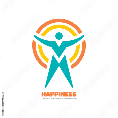 Happiness - vector logo concept illustration. Human character logo. People logo. Man logo. Vector logo template. Design element.