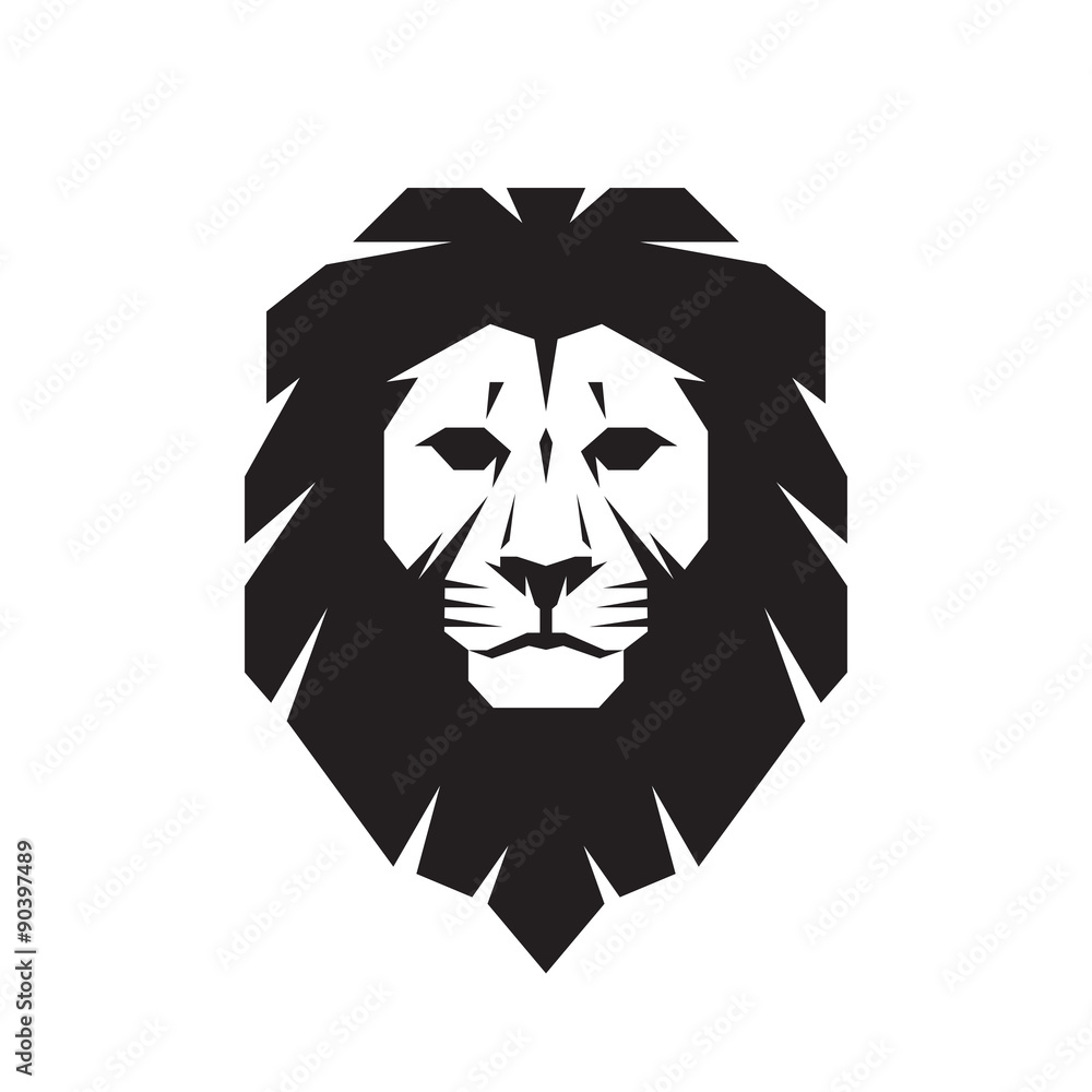 Naklejka premium Głowa lwa - ilustracja koncepcja wektor znak. Logo głowy lwa. Graficzna ilustracja głowa lwa dzikiego. Element projektu.