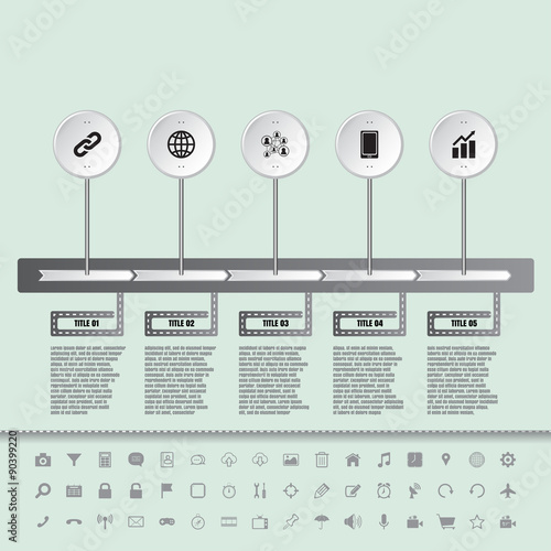 White buttons timeline with set of icons, vector designed template