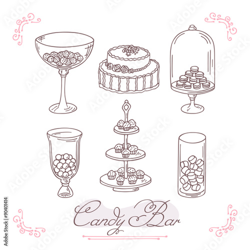 Set of candy bar objects. Bakery goods clip art