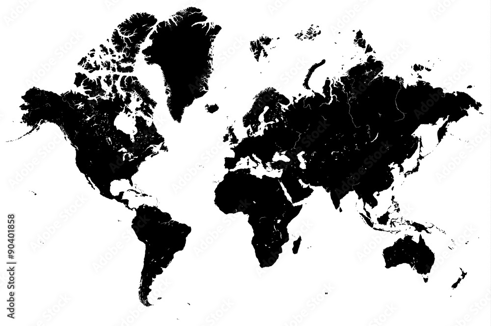 Fototapeta Weltkarte Welt Karte Landkarte Silhouette schwarz