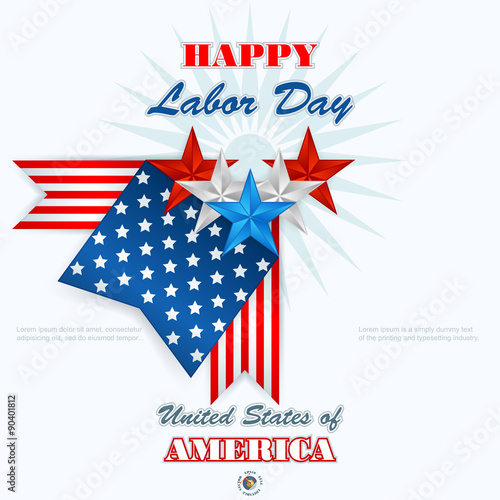 Labor day, abstract computer graphic design with flags and stars; Holidays, layout, template with blue, white and red stars and national flag colors for American Labor Day 