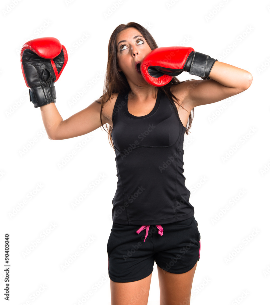 Crazy woman with boxing gloves Crazy woman with boxing gloves