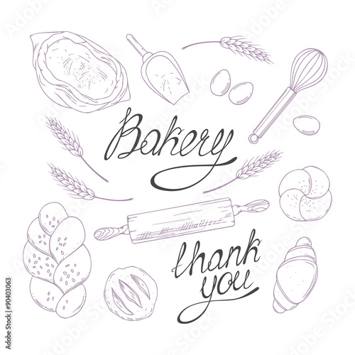 Bakery sketched illustrations in vector. Hand drawn groceries