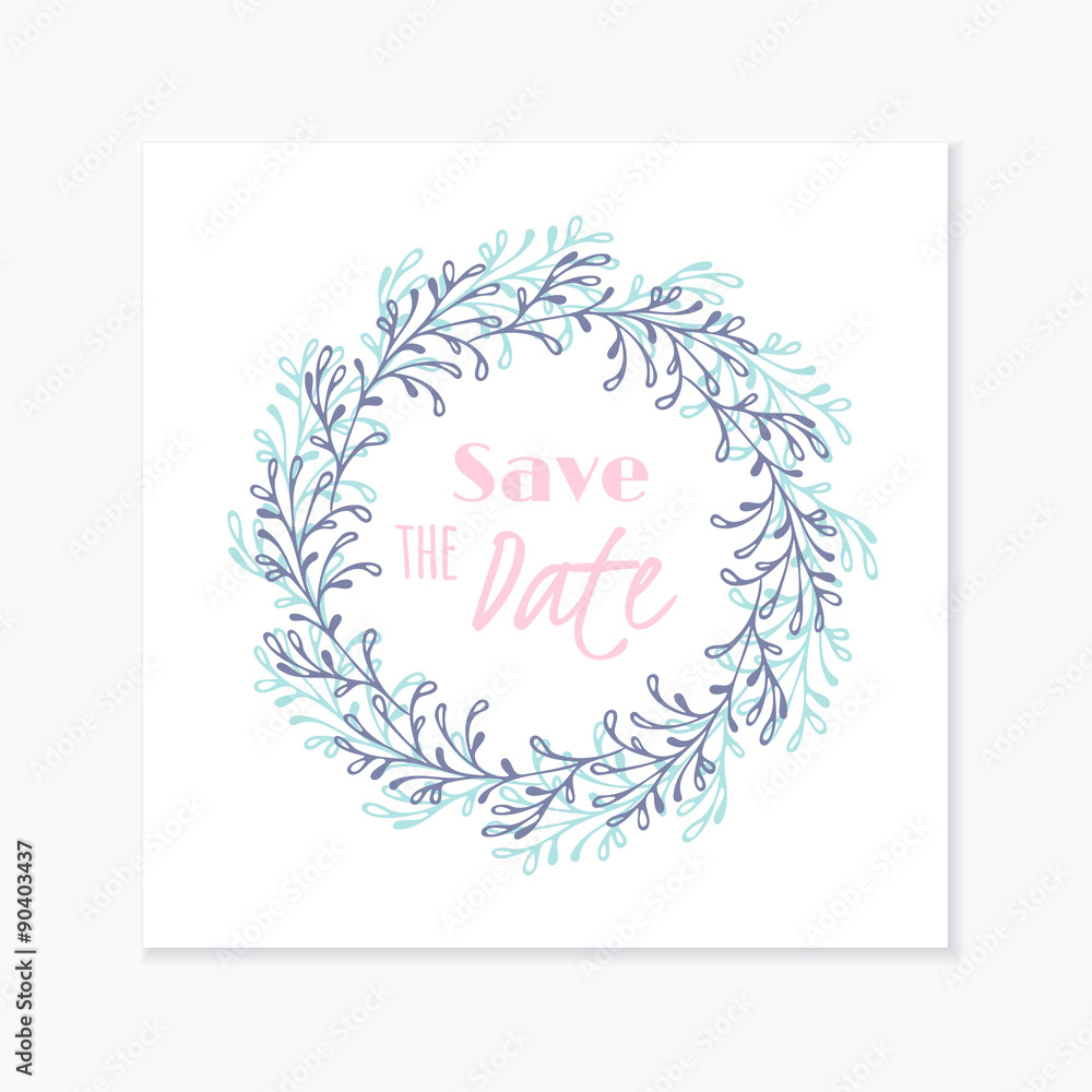 Obraz premium Wedding invitation card with hand drawn floral wreath. Doodle