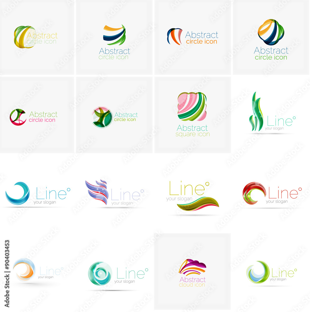 Set of abstract wavy elements. Circles, swirls and waves with Set of abstract wavy elements. Circles, swirls and waves with