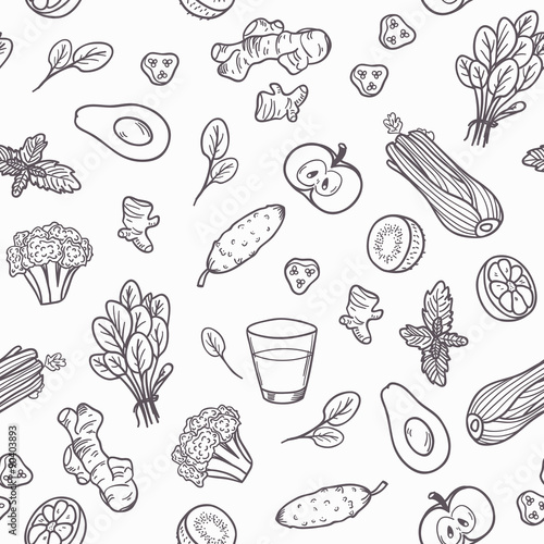 Hand drawn outline vegetables seamless pattern in vector