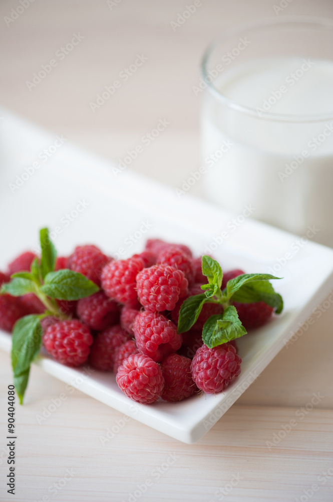 Raspberry yogurt with mint leaves Raspberry yogurt with mint leaves