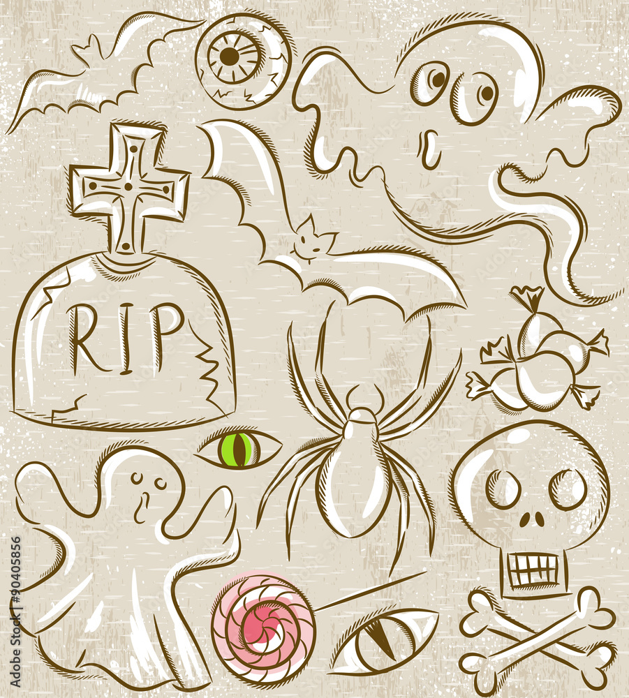 Halloween set with ghost, tomb, bat and spider Halloween set with ghost, tomb, bat and spider