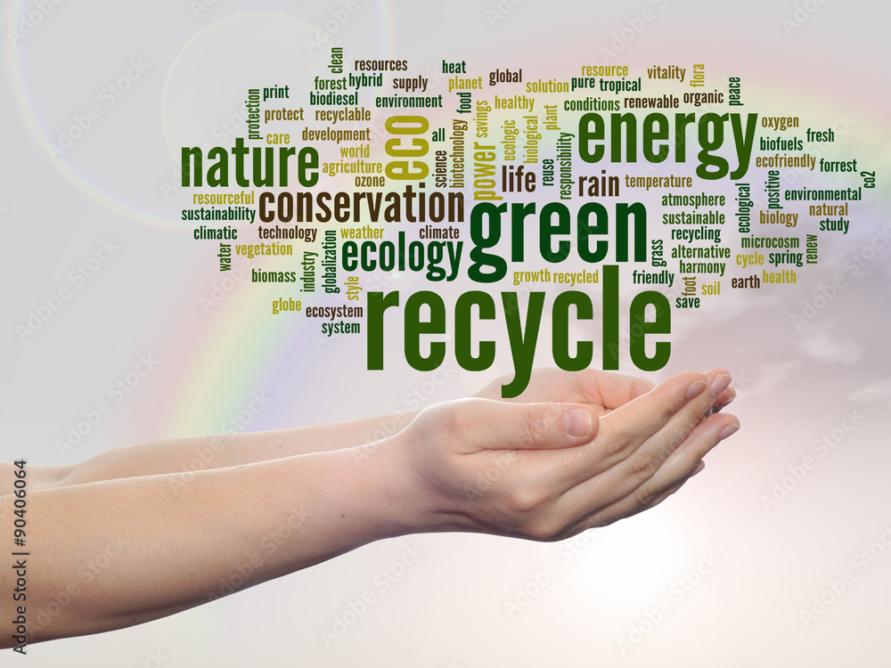 Conceptual ecology word cloud over rainbow Conceptual ecology word cloud over rainbow