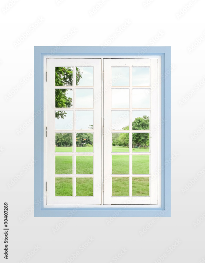Fototapeta premium Modern residential window and trees and sky behind