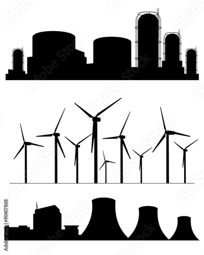 Three factories silhouettes