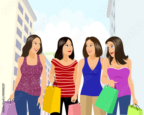 Four girls shopping