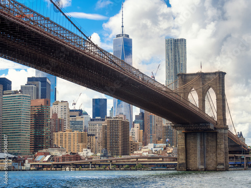 The skyline of Manhattan and the Brooklyn Bridge
