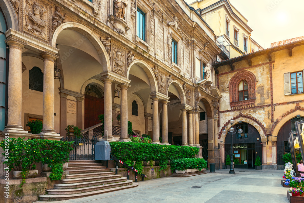 Palace of the Palatine School in Piazza Mercanti, Milan. Italy