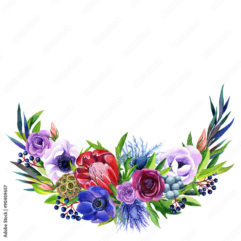 Fototapeta premium Greeting card with colorful watercolor boho bouquet
