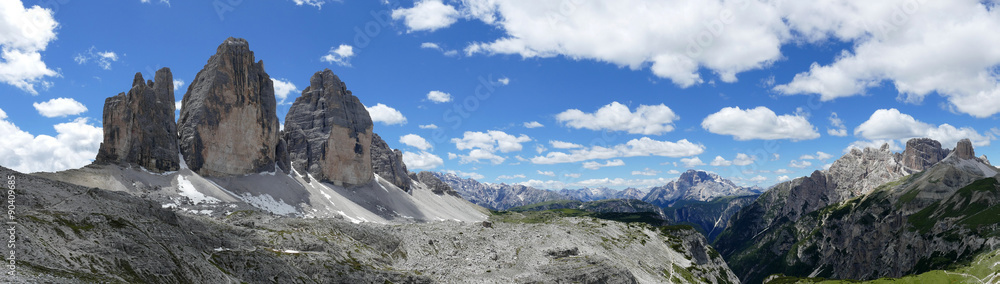 Panoramic view of the Tre Cime di Lavaredo Dolomites Italy