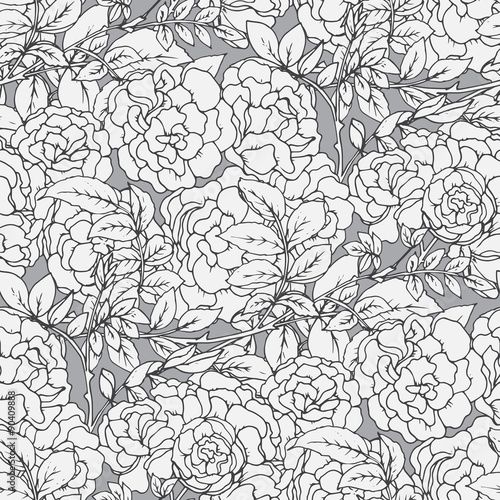 Seamless pattern with graphic bush roses