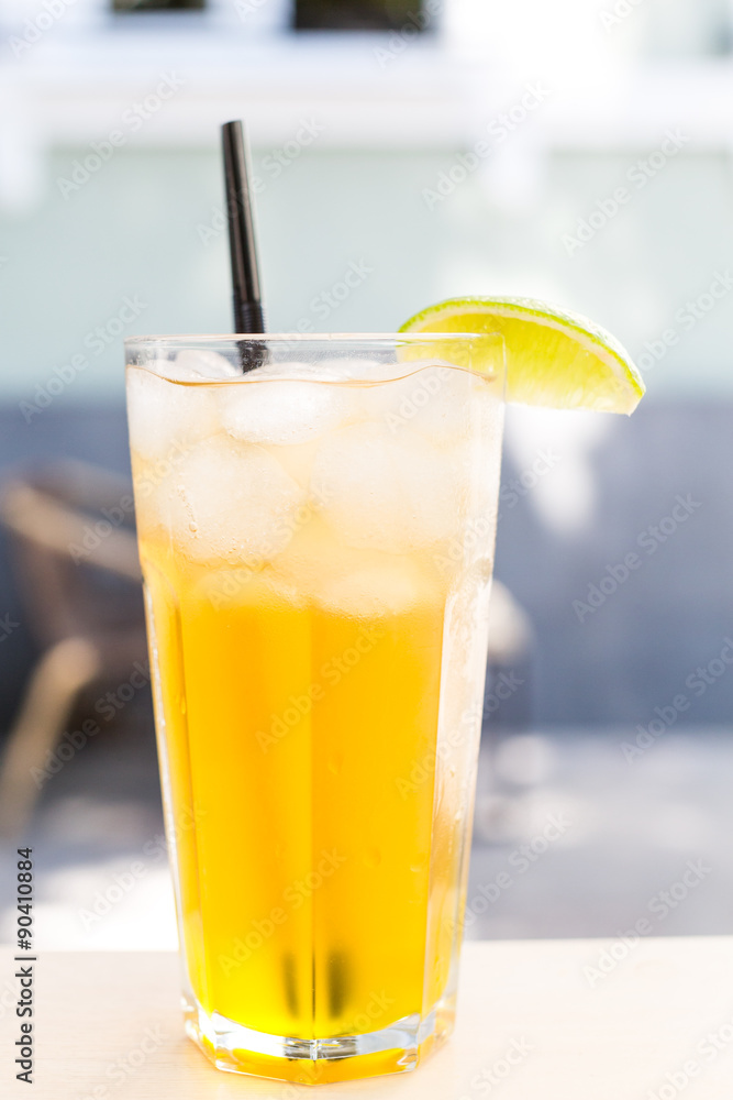 Cocktail. Orange juice with mint and ice rustic wooden table Cocktail. Orange juice with mint and ice rustic wooden table