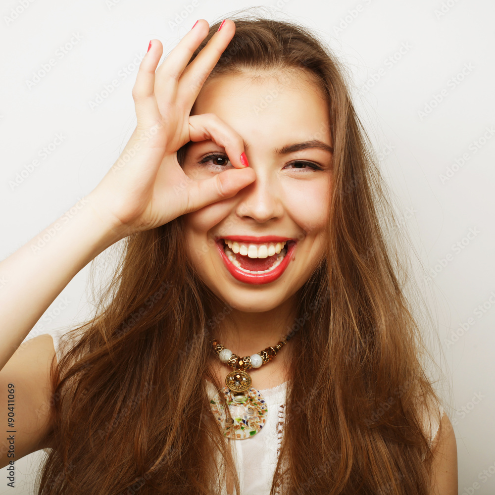 woman looking for something with wide open eyes woman looking for something with wide open eyes