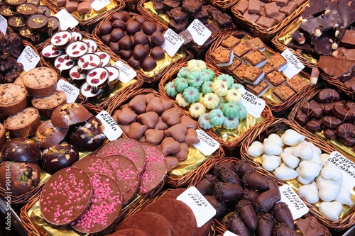 Photography Assorted chocolate in Barcelona food market
