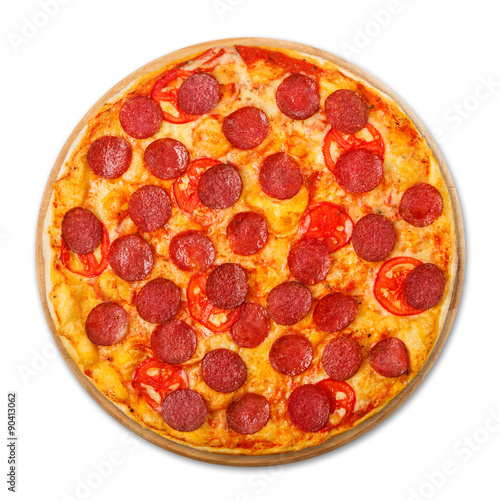 Delicious pizza with pepperoni and tomatoes