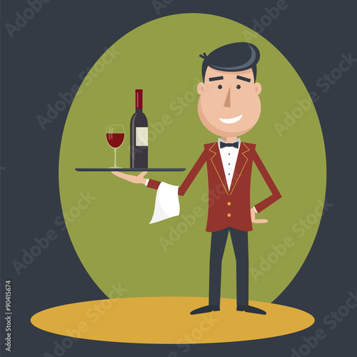  Waiter with wine bottle and wine glass.