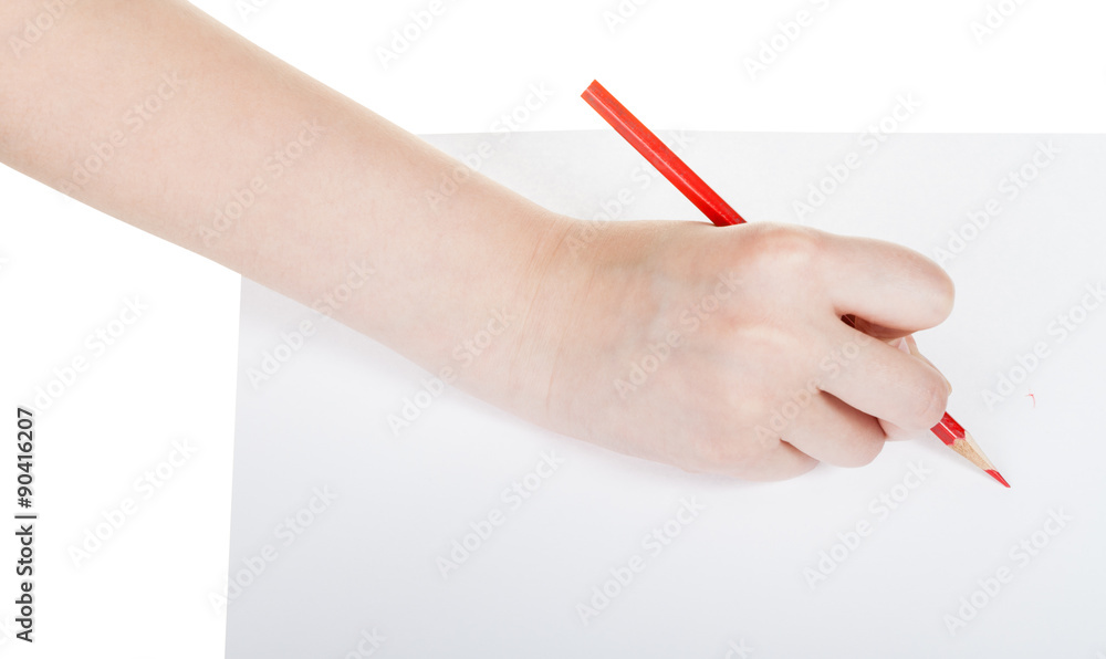 hand writes by red pencil on sheet of paper hand writes by red pencil on sheet of paper
