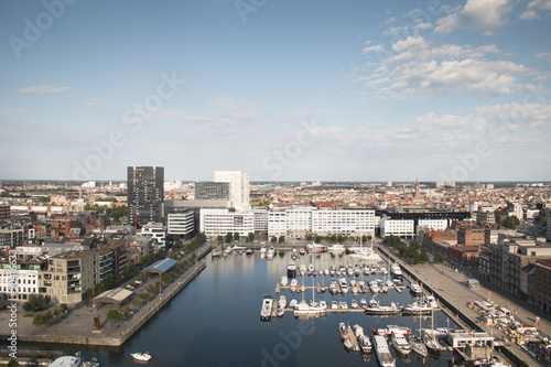 Aerial view to the yacht harbor of Antwerp, Belgium from the roof of the MAS Museum 