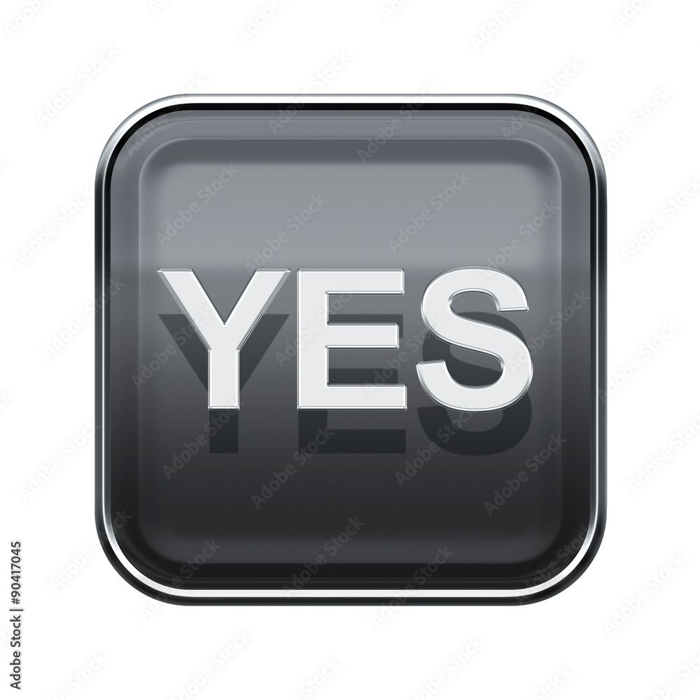 Yes icon glossy grey, isolated on white background Yes icon glossy grey, isolated on white background