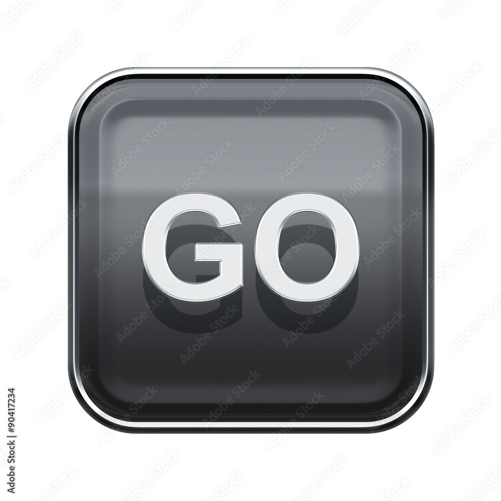 Go icon glossy grey, isolated on white background Go icon glossy grey, isolated on white background
