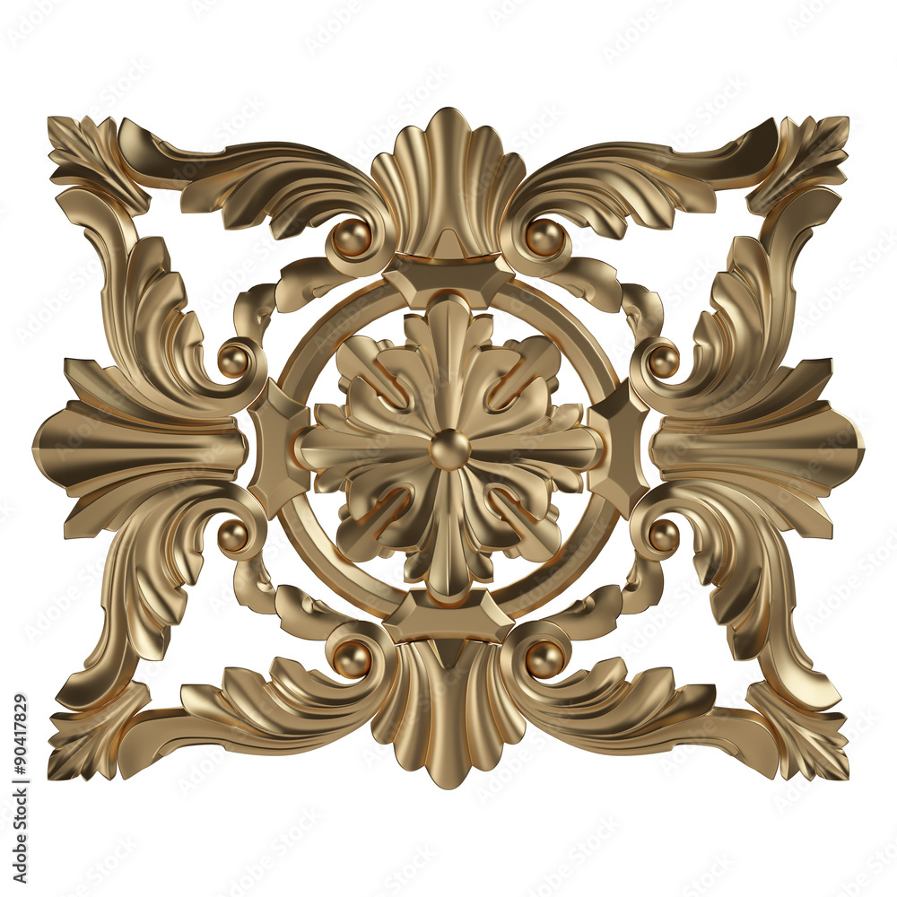 3d set of an ancient gold ornament on a white background