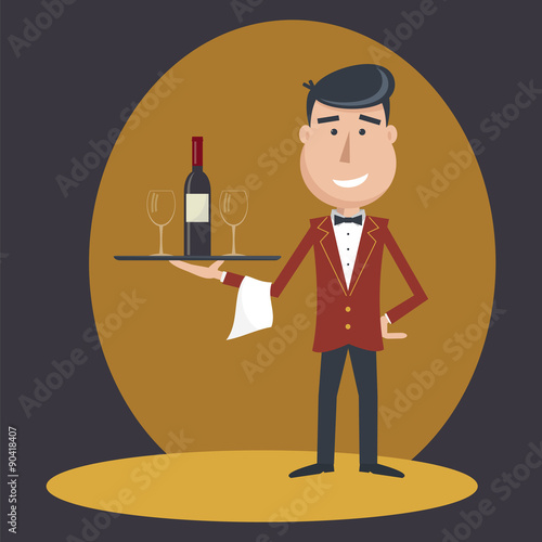  Waiter with wine bottle and wine glass.