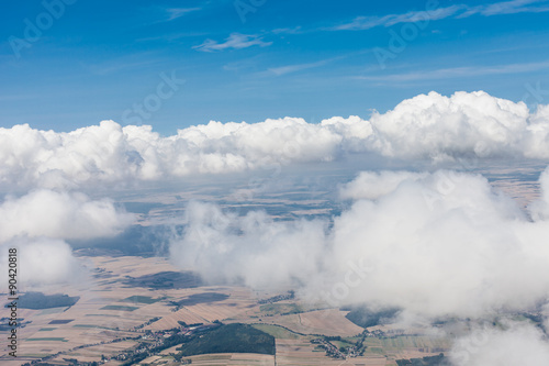 aerial view of the landscape over the clouds